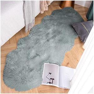 Luxury Soft Faux Sheepskin Couch Seat Cushion Fake Fur Area Rugs for Bedroom and Living Room Runner, 2ft x 6ft, Gray