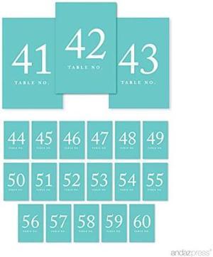 Table Numbers 41-60 on Perforated Paper, Diamond Blue, 4x6-inch Single Sided Sign, 1-Set, for Weddings, Bridal Shower Table Decorations