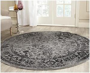 Adirondack Collection ADR109B Oriental Distressed Non-Shedding Stain Resistant Living Room Bedroom Area Rug, 4' x 4' Round, Grey / Black