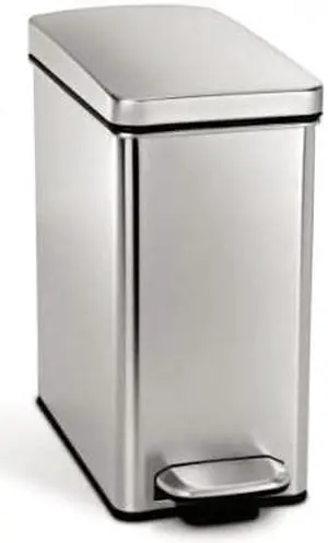10 Liter / 2.6 Gallon Bathroom Slim Profile Trash Can, Brushed Stainless Steel, 2.6 gallons, White