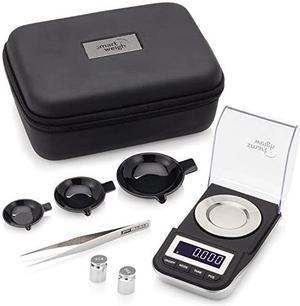 Premium High Precision Digital Milligram Scale with Case, Tweezers, Calibration Weights and Three Weighing Pans, 50 x 0.001grams