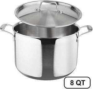 Whole-Clad Tri-Ply Stainless Steel Stockpot with Lid, 8 Quart, Kitchen Induction Cookware
