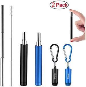 Pack Reusable Metal Straws Collapsible Stainless Steel Drinking Straw Portable Telescopic Straw with Case Black/Blue