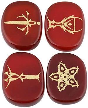 Healing Crystal 4pcs Engraved Tarot Symbol Palm Stones Reiki Balancing,Carnelian