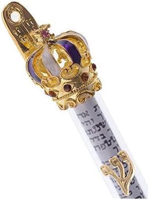 Gold Plated Mezuzah and Scroll - Large with Enamelled Stones as Shown -  with Scroll -  (6 inches)