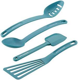 Cucina Nylon Nonstick Utensils/Fish Turner, Spatula, Solid and Slotted Spoons, 4 Piece, Agave Blue