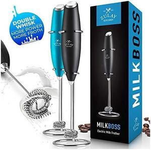 Double Whisk Milk Frother Handheld Mixer - High Powered Frother For Coffee With Improved Motor - Electric Whisk Drink Mixer For Cappuccino, Frappe, Matcha & More, Twin Whisk - Black