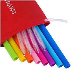 Silicone Straws 8Pcs Straight Smoothies straws for 30&20 oz Tumblers-Reusable Straws Extra Long for Yeti/Rtic/Ozark +4 Brushes+ 1 Red Storage Pouch