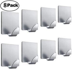 Hooks Sticky Wall Hooks Towel Hanger Heavy Duty Stick on Hooks for Hanging Door Cabinet Kitchen Bathroom Home Stainless Steel-8 Pack