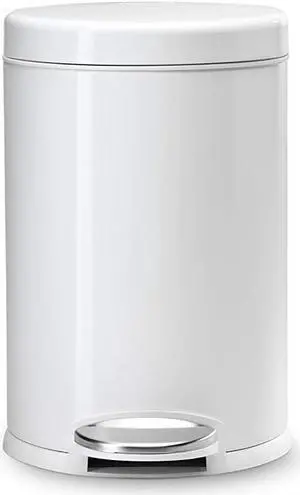 4.5 Liter / 1.2 Gallon Round Bathroom Step Trash Can, White Steel