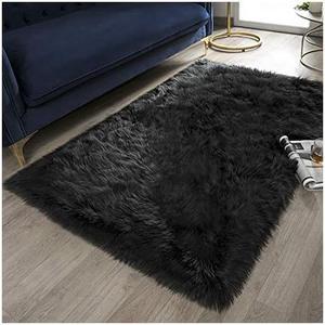 Soft Faux Rectangle Fur Chair Couch Cover Black Area Rug for Bedroom Floor Sofa Living Room Rectangle 3 x 5 Feet