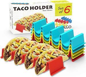 Taco Holder Stand Set of 6 - Taco Truck Tray Style Rack, Holds Up to 4 Tacos Each, ABS Health Material Very Hard and Sturdy, Dishwasher Top Rack Safe, Microwave Safe