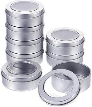 Ounce Metal Tin Cans Round Empty Container Cans with Clear Top for Kitchen, Office, Candles, Candies (8 Packs)