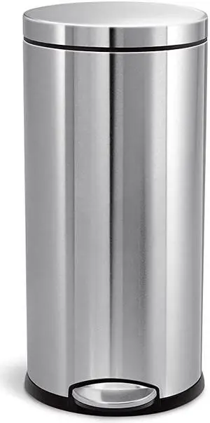 30 Liter / 8 Gallon Round Step Trash Can, Brushed Stainless Steel