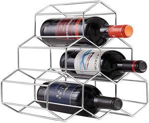 6 Bottles Metal Wine Rack, Countertop Free-stand Wine Storage Holder, Space Saver Protector for Red & White Wines - Silver