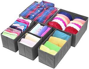 Foldable Cloth Storage Box Closet Dresser Drawer Divider Organizer Basket Bins for Underwear Bras, Dark Grey (Set of 6)