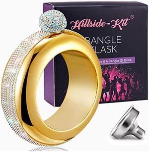 Bracelet Bangle Flask Handmade Crystal Lid Creative 304 Stainless Steel Wine Flask Gift For Women Girls Men Party Flask Hidden Liquor Flask Bracelet Funnel Set 3.5oz