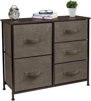 Dresser with 5 Drawers - Furniture Storage Tower Unit for Bedroom, Hallway, Closet, Office Organization - Steel Frame, Wood Top, Easy Pull Fabric Bins (Brown)