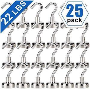 Neodymium Strong Magnetic Hooks,22Lbs Rare Earth Magnets Heavy Duty with Hook for Refrigerator,Ceiling Magnets for Hanging,Cruise,Curtain and Kitchen etc-25 Pack