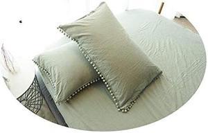 Pack Queen Size Pillow Shams with Poms Fringe Pure Cotton Sage Green 0x30 inch