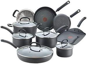 E765SEFA Ultimate Hard Anodized Nonstick 14 Piece Cookware Set, Dishwasher Safe Pots and Pans Set, Black