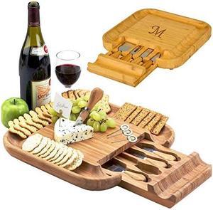 Personalized Monogrammed Engraved Bamboo Cutting Board for Cheese & Charcuterie with Knife Set & Cheese Markers- Designed & Quality Checked in USA