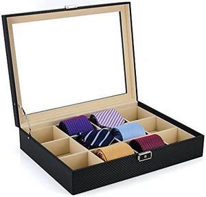 Display Case for 12 s, Belts, and Men's Accessories Black Carbon Fiber Storage Box Father's Day