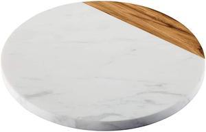 Pantryware White Marble/Teak Wood Serving Board, 10-Inch Round