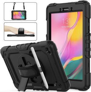 Galaxy Tab A 8.0 SM-T290/T295 Case 2019 with Screen Protector |  Heavy Duty Rugged Shockproof Protective Case Cover with Pencil Holder/Hand Strap/Shoulder Strap for Samsung Tab A 8.0 Inch