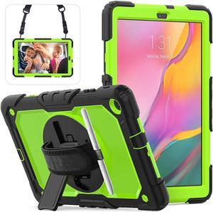 Galaxy Tab A 10.1 Inch Case 2019 with Strap,  SM-T510 Shockpoof Case with Built-in Kickstand Heavy Duty 3 Layers Rugged Case for Samsung Galaxy tab A 10.1 Inch SM-T510/T515 Tablet Green