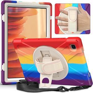 Galaxy Tab A7 10.4 T500/T505 Case, Heavy Duty Shockproof Case, Cover, Stand, Hand/Palm Grip, Carrying Shoulder Strap Sling for Samsung Galaxy Tab A7 10.4" 2020 SM-T500 SM-T505 [Rainbow]