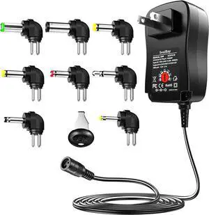 SoulBay Universal Power Supply AC to DC 3V 4.5V 5V 6V 7.5V 9V 12V Multi Voltage Power Adapter with 8 Plugs for Center Negative(-) Tip Negative Effects Pedals Keyboards Instrument - 2A Max