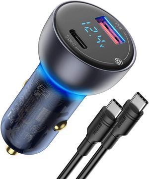 USB C Car Charger Baseus 65W Fast USB Car Charger PD30  QC40 Dual Port Car Adapter with LED Display and 100W USB C Cable for USBC Laptop MacBook iPhone 12 Galaxy S20 iPad Pro Pixel  CCKX