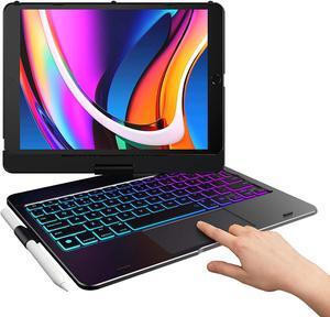 Touch for iPad 9th Generation Keyboard Case (10.2", 2021), Multi-touch Trackpad, 10 Color Backlight, 360° Rotatable, Thin & Light for 8th Gen (2020), 7th Gen (2019), Air 3, Pro 10.5 (Black)
