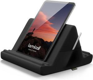 Tablet Pillow Holder Stand - Tablet Pillow Soft Pad Dock for Lap Bed and Desk with Pocket & 4 Viewing Angles for 2022 iPad Pro 11 12.9 Air Mini Kindle 4-13 Phone and Tablet Black