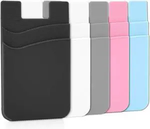 Phone Wallet Card Holder for Back of Phone Stick on Phone Cases Great Storage Compatible for iPhone/Android/ Galaxy Pack of 5