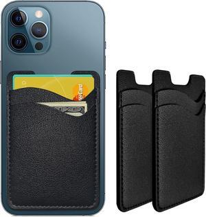 Phone Card Holder Leather Phone Wallet Stick On Card Holder for Back of Phone Credit Card Holder for Phone Case Compatible with Most of Cell Phone (iPhone ) - 2Pack Black