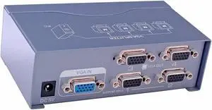 DTECH Powered 4 Port VGA Splitter Box Video Distribution Duplicator for 1 PC to Multiple Monitors Projector