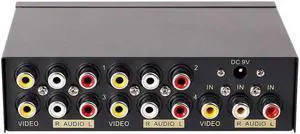 DTECH Powered 4 Way 3 RCA Splitter Box 1 in 4 Out Composite Video Audio Distribution Duplicator with Power Adapter