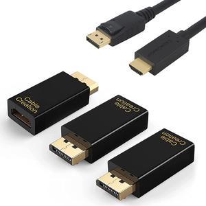 [3-Pack] Displayport to HDMI Adapter Bundle with DisplayPort to HDMI Cable 6ft, Support 4K@30Hz