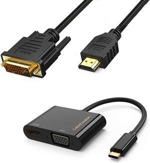 DVI-D 24+1 to HDMI Cable 1080P +USB C to HDMI & VGA HubCompatible with MacBook Pro 2020, iPad Pro 2020, Dell XPS 13/15, Yoga 910, Surface Go