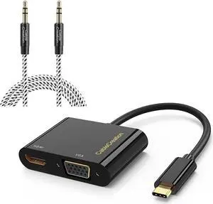CableCreation USB C to VGA HDMI Adapter Bundle with 1.5FT 3.5mm Aux Cable