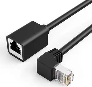 CableCreation CAT6 Ethernet Extension Cable, Shielded 8P8C Ethernet Patch Cable,Up Angled Support Bandwidth Up to 250mhz,1.6ft/0.5m,Black