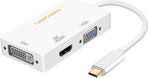 3 in 1 USB C to VGA HDMI DVI Adapter, CableCreation USB Type C to HDMI VGA DVI Female Converter, Compatible with MacBook Pro 2020, Surface Book 2, ChromeBook Pixel, Mac Mini 2018, XPS 15, White