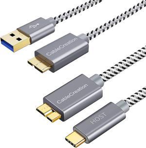 CableCreation Short USB C Hard Drive Cable 1FT Bundle with USB to Micro USB 3.0 Cable 1FT