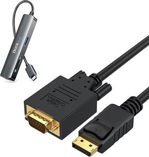 Displayport to VGA Cable 6FT, CableCreation DP to VGA Cable Gold Plated with USB C Hub, Dockteck USB C Dongle 5-in-1 USB Type C Multiport Adapter