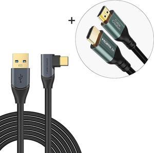 Bundle - 2 Items:16.4 FT Right Angled USB to USB C Cable Compatible Oculus Quest/Quest 2 VR, CableCreation 8K 48Gbps Ultra High Speed HDMI Cable 10ft