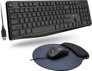 X9 Wired Keyboard and Mouse Combo | USB Mouse and Keyboard (Mouse Pad Included) Ergonomic Full Size Corded Computer Keyboard and Mouse for PC Windows Desktop Laptop