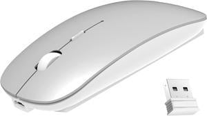 Wireless Mouse,Slim Wireless Portable Mobile Mouse,2.4G Noiseless Mouse with USB Nano Receiver,Rechargeable Wireless Mouse for MacBook,Laptop,PC,Computer,Notebook (Silver)