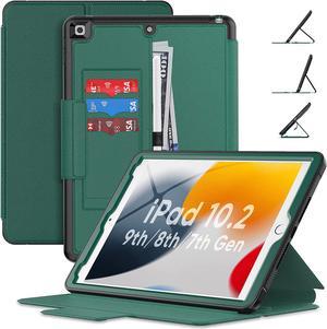 iPad 9th / 8th / 7th Generation 10.2 Inch Case 2021/2020/2019 with [Multi-Angle Viewing Stand, Pencil Holder, Auto Wake/Sleep], Shockproof Leather Smart Cover Compatible with iPad 10.2",Green